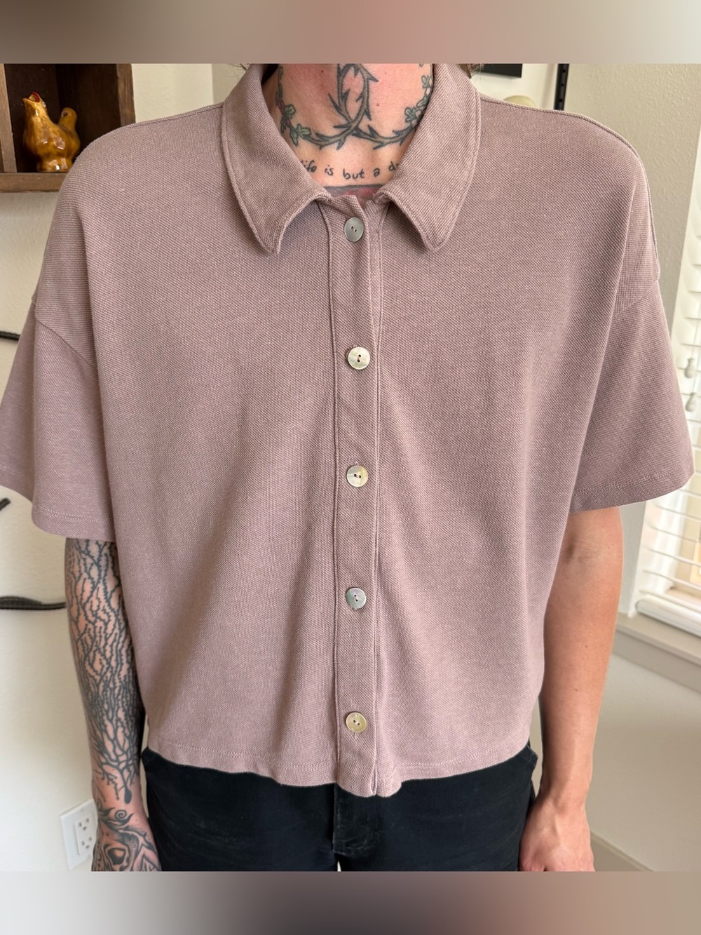 Madewell Mauve Hemp Cotton Short Sleeve Button Down Top NP840 ~ Size Large